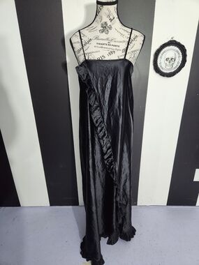 Vintage Black Ruffled Maxi Slip Dress